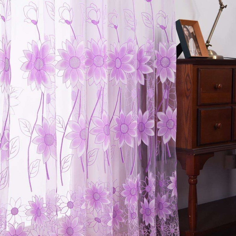 Sunflower Yarn Tulle Curtain Window Curtain Screening Home Decor(Purple)
