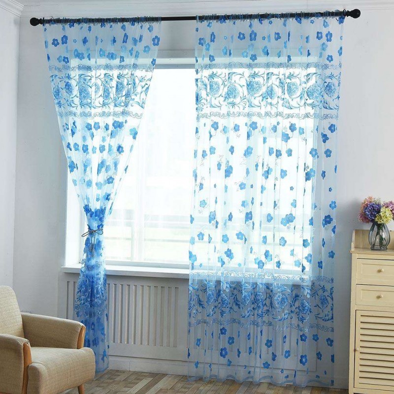 Primrose Yarn Tulle Living Window Curtain Screening for Home Decor(Blue)