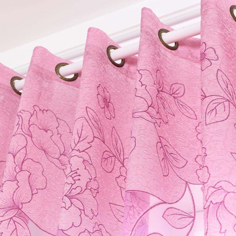 Jacquard Flower Embroidered Curtain Yarn Window Screen Tulle(Light Purple)