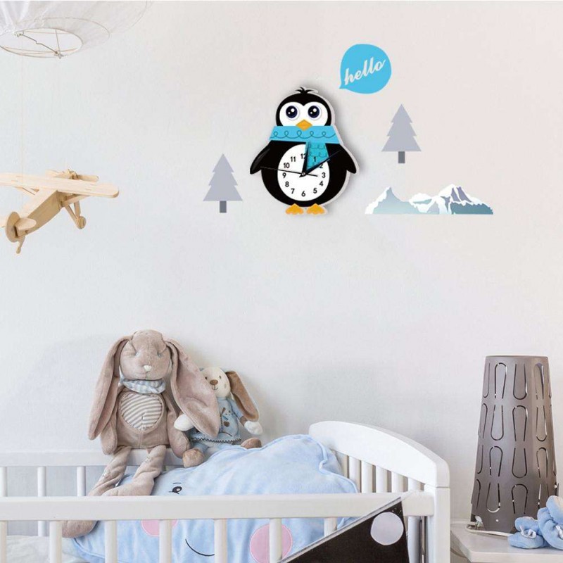 Cartoon Penguin Mute 3D Children Clock Wall Mounted Clock for Living Room