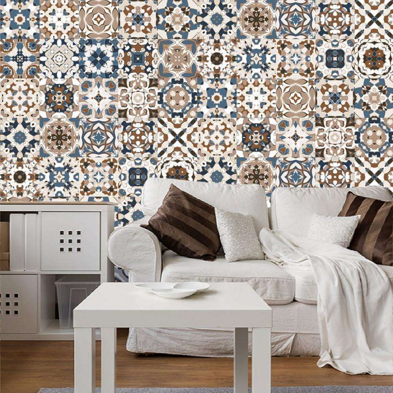 European Retro Tiles Wall Stickers Self-adhesive Decal for Bedroom Decor(B)