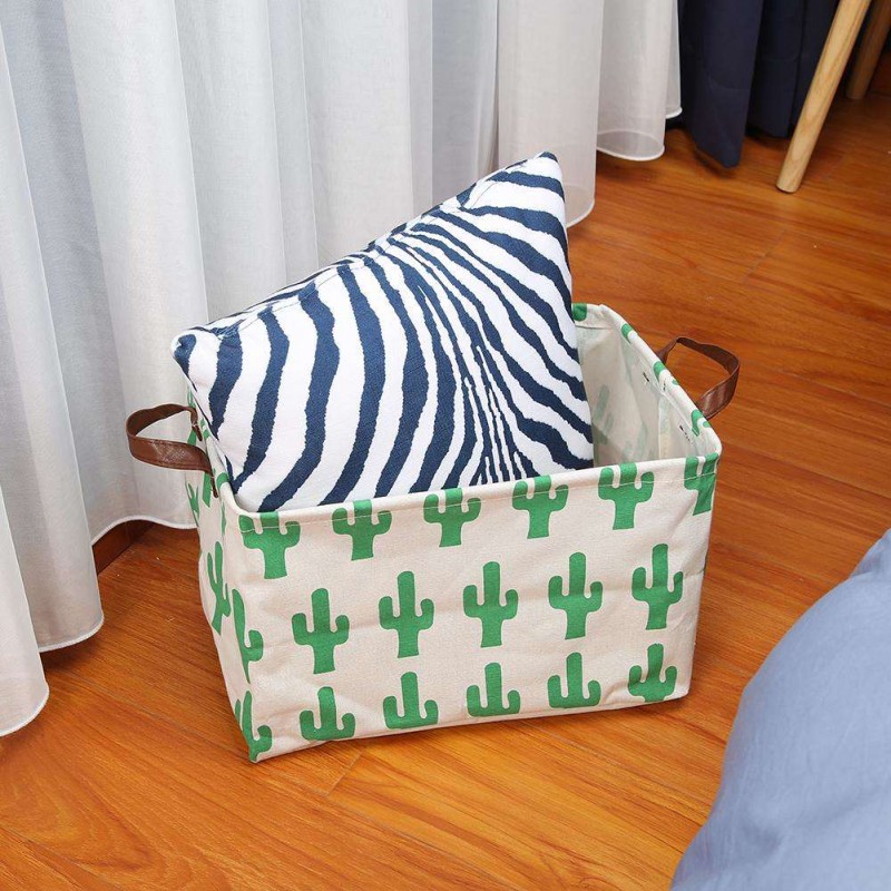 Cactus Print Folding Canvas Square Storage Basket Clothes Laundry Organizer
